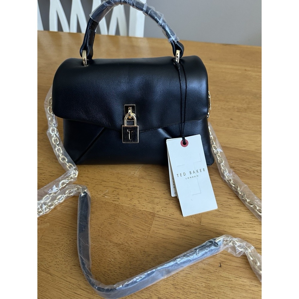 Ted Baker London Black Leather Padlock Crossbody Bag Top Handle Small NWT